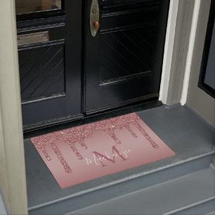 Felpudo Moda Rosa Oro Espuma Purpurinas Rasgos Monograma