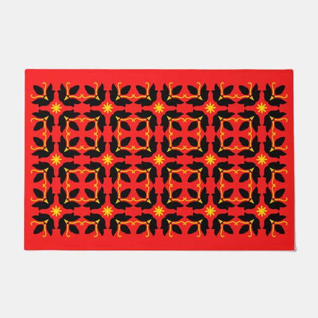 Felpudo Moda Tile Rojo Flor Patrón Gran Cubierta (Anverso)