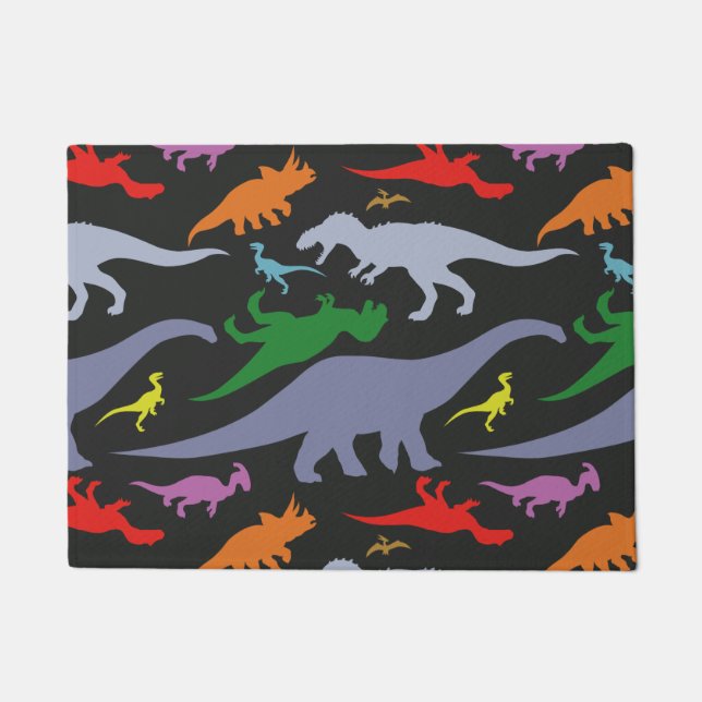 Felpudo Modelo colorido del dinosaurio (oscuro) (Anverso)