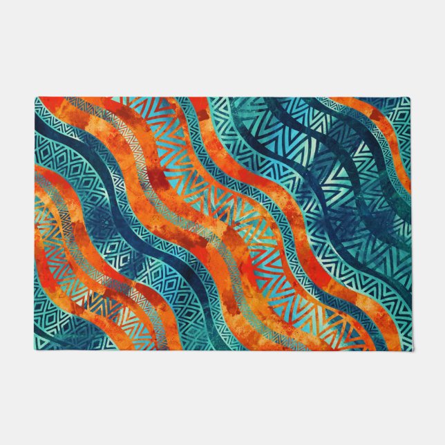 Felpudo Modelo étnico tribal ondulado de Boho (Anverso)