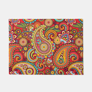 Felpudo Modelo floral rojo brillante del bohemio de