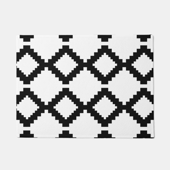 Felpudo Modelo geométrico abstracto - blanco y negro. (Anverso)