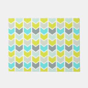 Felpudo Modelo geométrico gris amarillo azul de Chevron de