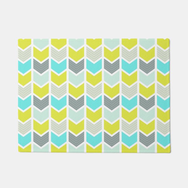 Felpudo Modelo geométrico gris amarillo azul de Chevron de (Anverso)