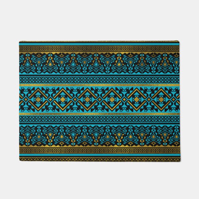 Felpudo Modelo mexicano del estilo - negro, trullo y oro (Anverso)