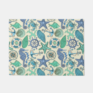 Felpudo Modelo verde azulado de los animales de mar