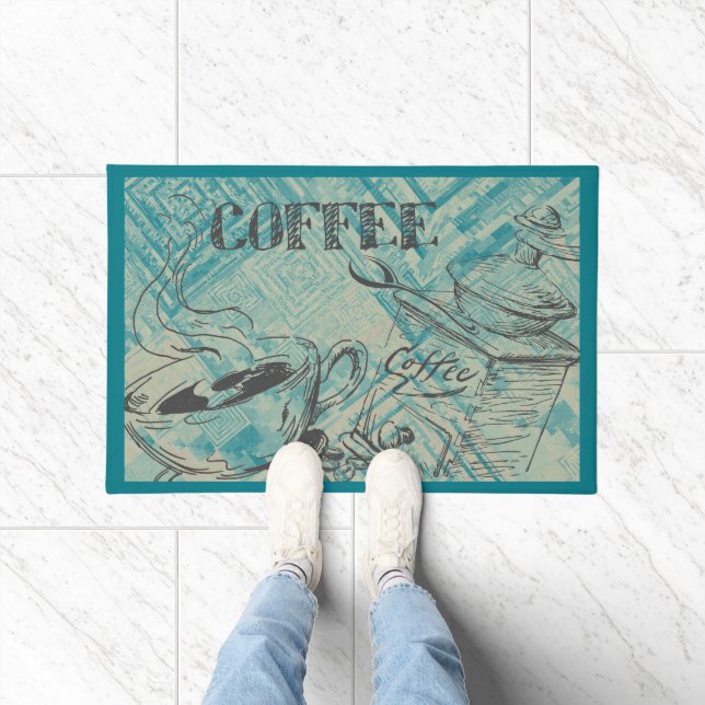 Felpudo Modern Coffee Art Teal (Interior)