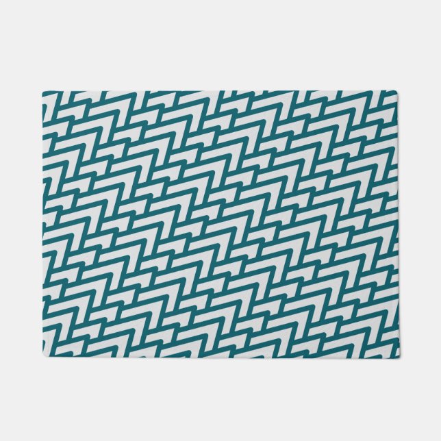 Felpudo Modern Dark Teal Geometric Pattern on Light Gray (Anverso)