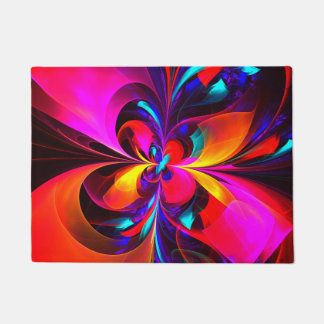 Felpudo Modern Floral Resumen Arte Patrón Azul Rojo #07