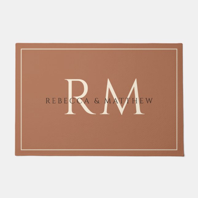 Felpudo Modern Minimalist Terracotta Couple Monogram (Anverso)