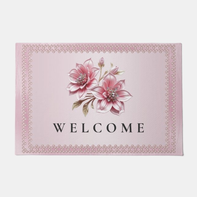 Felpudo Modern Pink Flowers Doormat (Anverso)