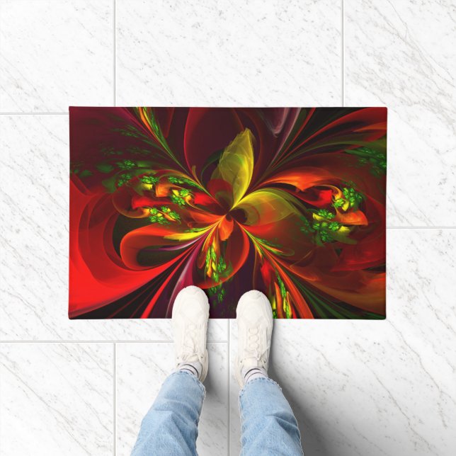 Felpudo Modern Red Green Floral Abstract Art Pattern #05 (Interior)
