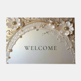 Felpudo Modern White Flowers Pearls Doormat