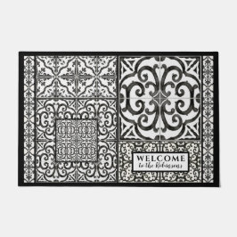 Felpudo Moderna casa de campo de color blanco y negro