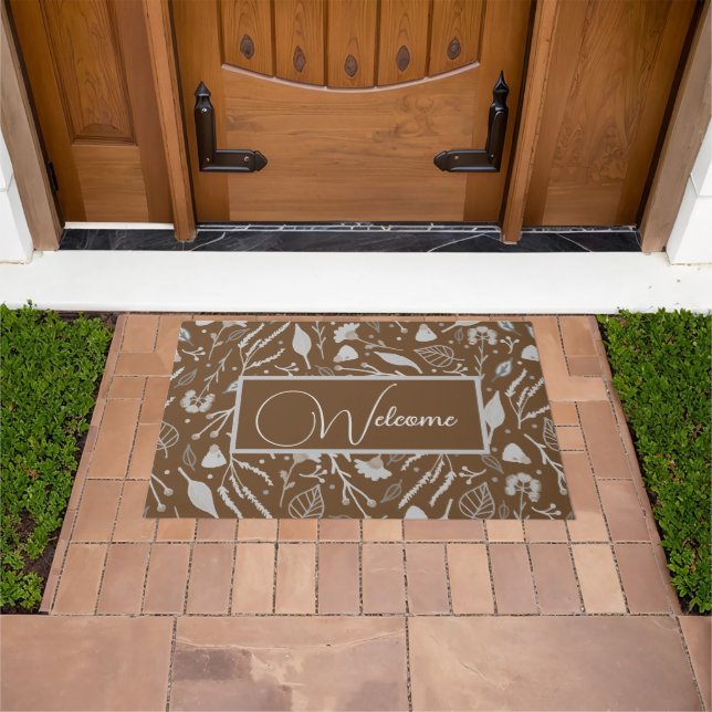 Felpudo Moderna floral plateada trendy marrón personalizad (Exterior)