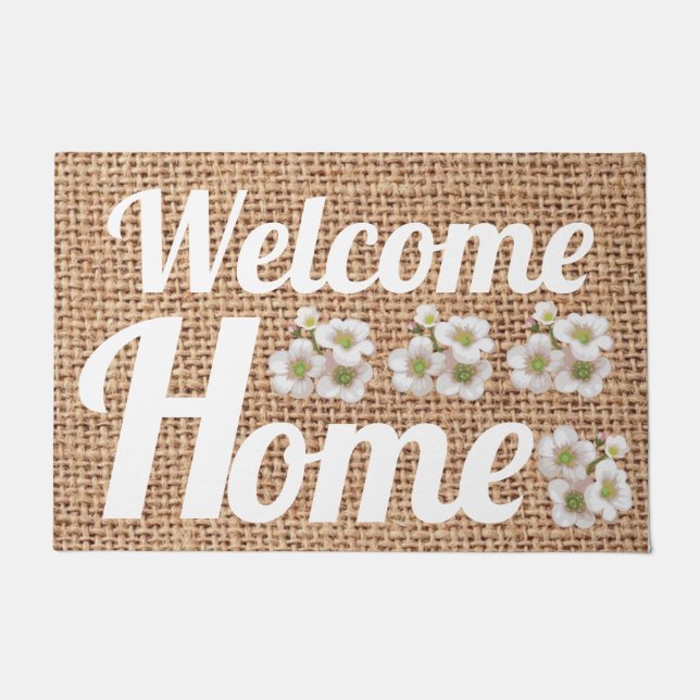 Felpudo Moderna granja burlap texto de amante de la flor n (Anverso)