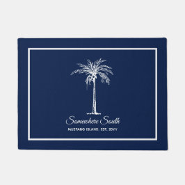 Felpudo Moderno árbol blanco de palmas azul personalizado