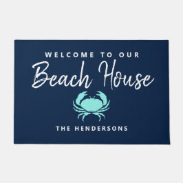 Felpudo Moderno Beach House Nautical Blue Crab Name