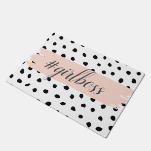 Felpudo Moderno Chica rosado Pastel Bosque y puntos negros