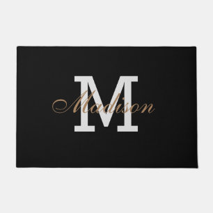 Felpudo Moderno Personalizado de Monograma Elegante Blanco