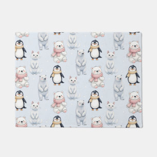 Felpudo Moderno Trendy Bear pingüino gato Seamless Pattern