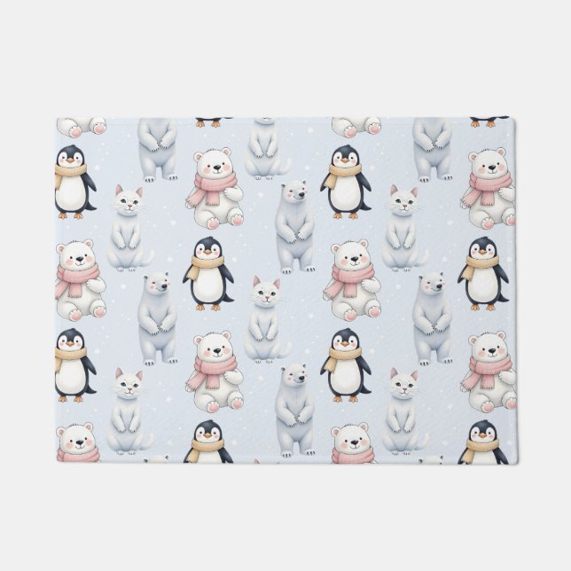 Felpudo Moderno Trendy Bear pingüino gato Seamless Pattern (Anverso)
