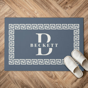 Felpudo Moderno y elegante marco gris azul turbio monogram