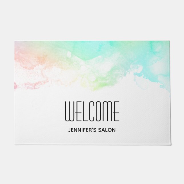 Felpudo Modernos Abstractos Aguas Verdes y Azules Swirls (Anverso)