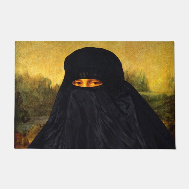 Felpudo Mona Lisa oculta detrás de Burqa (Anverso)
