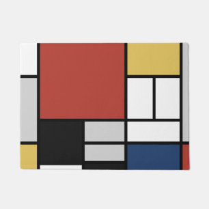 Felpudo Mondrian Pintura de Plano Rojo Amarillo Azul Gris
