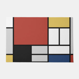 Felpudo Mondrian Pintura de Plano Rojo Amarillo Azul Gris