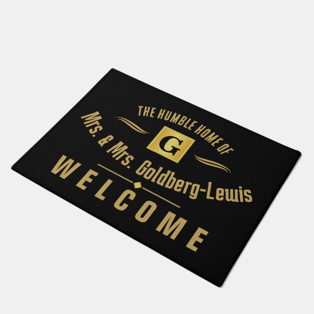 Felpudo Monogram Black and Gold Welcome (Angular)