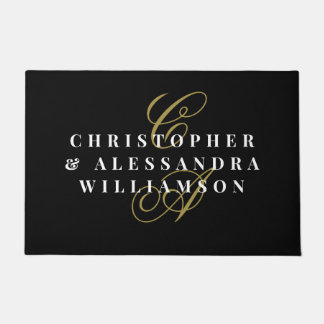 Felpudo Monogram Couple Names Black Gold White Minimalist 