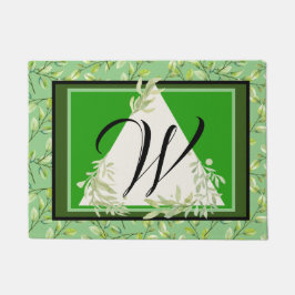 Felpudo Monogram Elegant Green Leaves Doormat