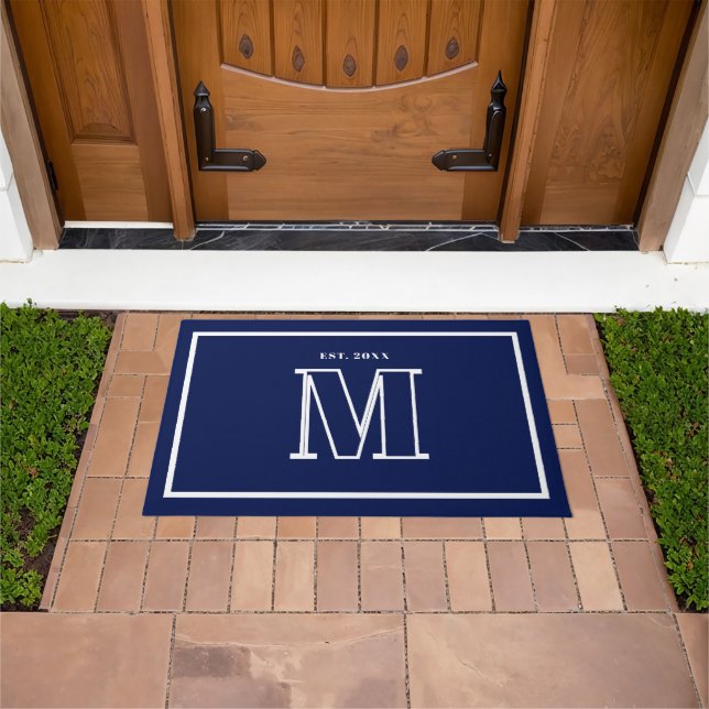 Felpudo Monogram Family Year Navy Blue Champagne (Exterior)