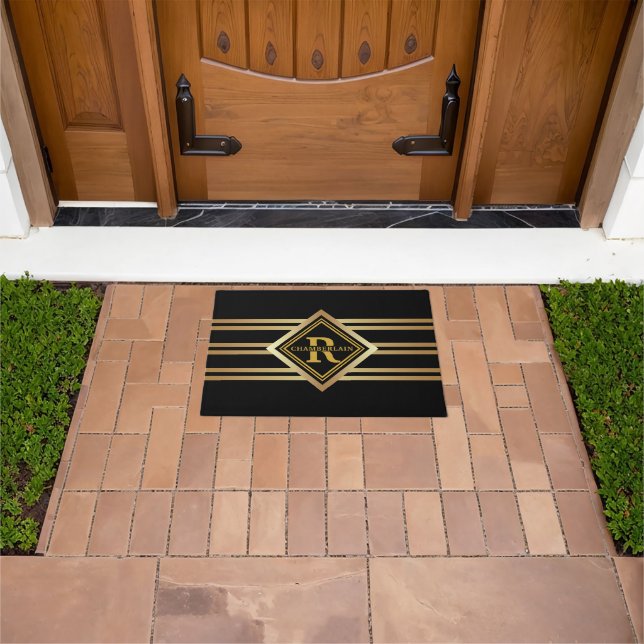 Felpudo Monogram Faux Gold Geometric BLACK (Exterior)