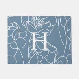 Felpudo Monogram Name Blue Modern Wildflower