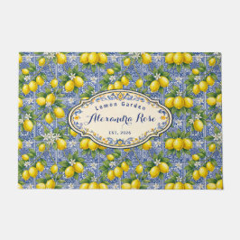 Felpudo Monogram Name Lemon Blue French Country Tile 