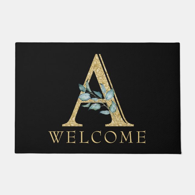 Felpudo Monograma A de oro clásico con vegetación (Anverso)