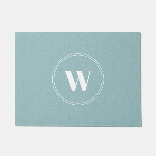 Felpudo Monograma azul discreto de patrón floral azul azul (Anverso)