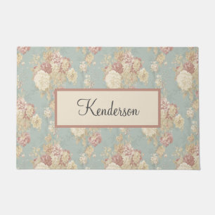 Felpudo Monograma Azul Rosa Blanco Floral Cottage Core