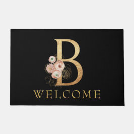 Felpudo Monograma B de oro con flores de amapola Doormat