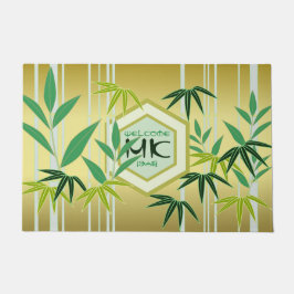 Felpudo Monograma Bambú Oro verde hexágono Oriental