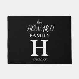 Felpudo Monograma blanco negro moderno Nombre de recién ca