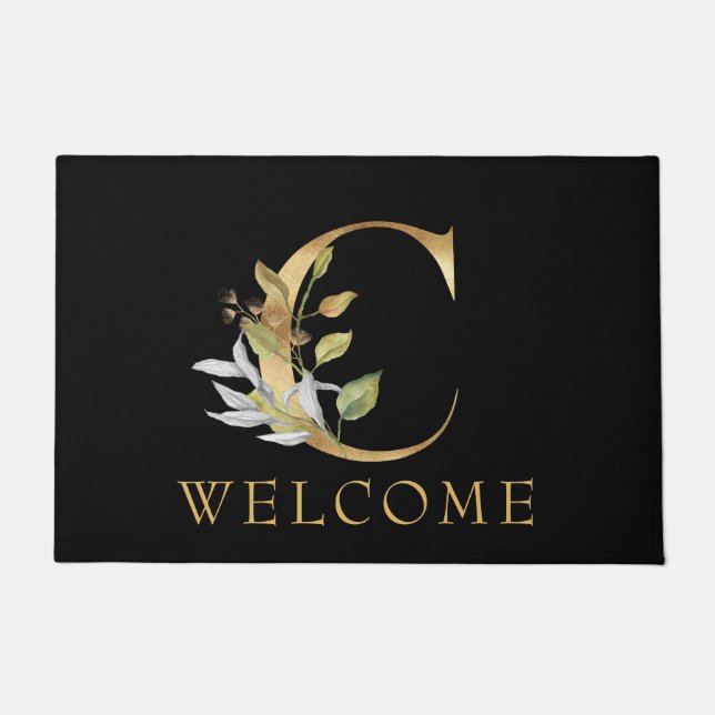 Felpudo Monograma C de oro clásico con Doormat de flores (Anverso)