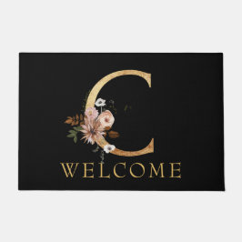 Felpudo Monograma C de oro clásico con Doormat de flores r