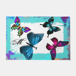 Felpudo Monograma con mariposas de Morpho Aqua