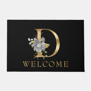 Felpudo Monograma D de oro clásico con hojas Doormat