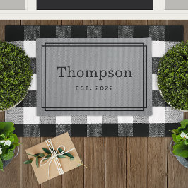 Felpudo Monograma de apellido de familia gris personalizad