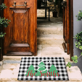 Felpudo Monograma de árbol de navidad blanco negro tocado 